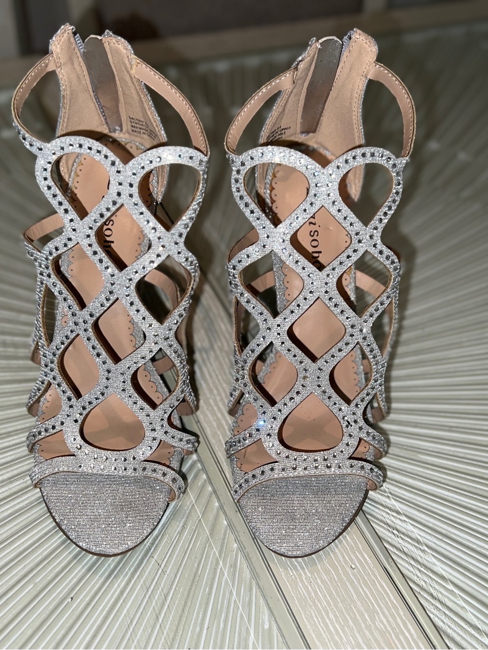 Zigi Soho Silver Rhinestone Cutout Heels